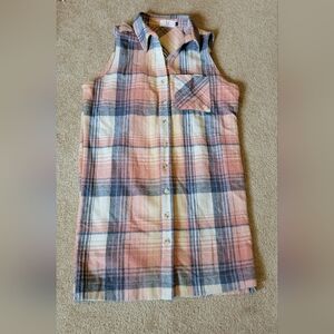 Homebody women's small flannel plaid sleeveless dress pink, white & blue